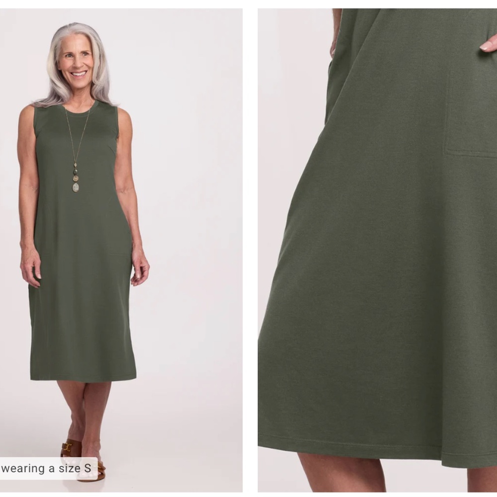 Olive Green Sleeveless Midi Dress - Picture 3 of 5